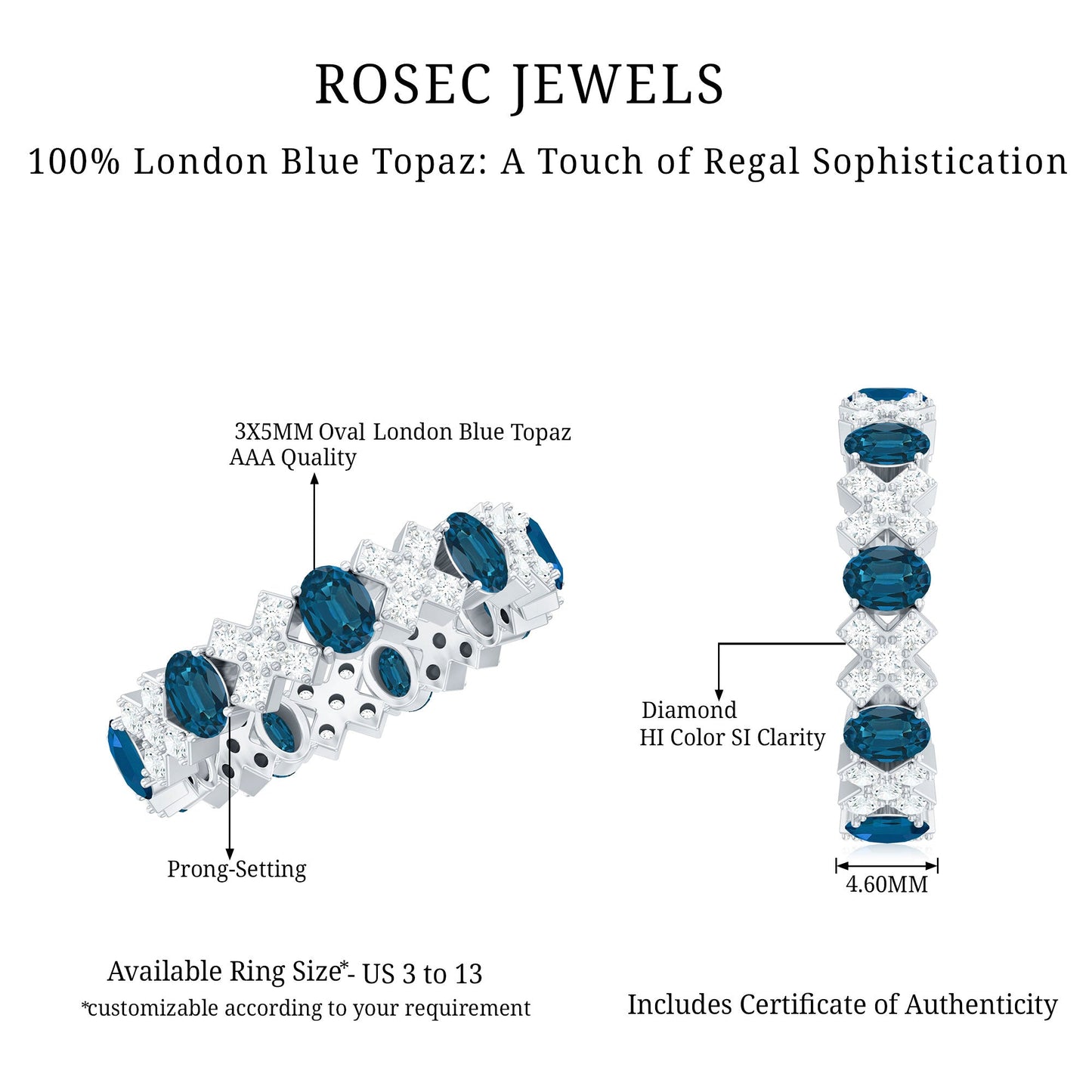 Oval Cut London Blue Topaz Designer Eternity Band with Diamond