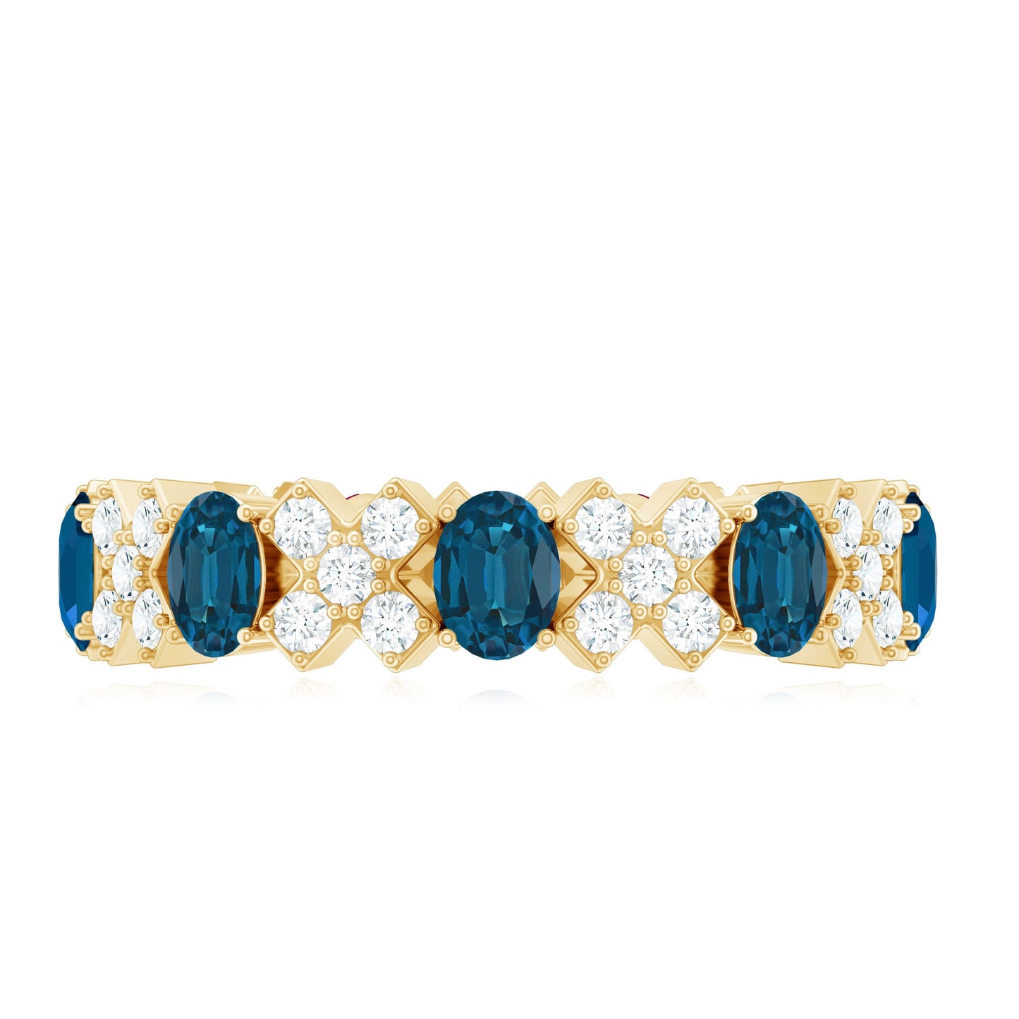 Oval Cut London Blue Topaz Designer Eternity Band with Diamond