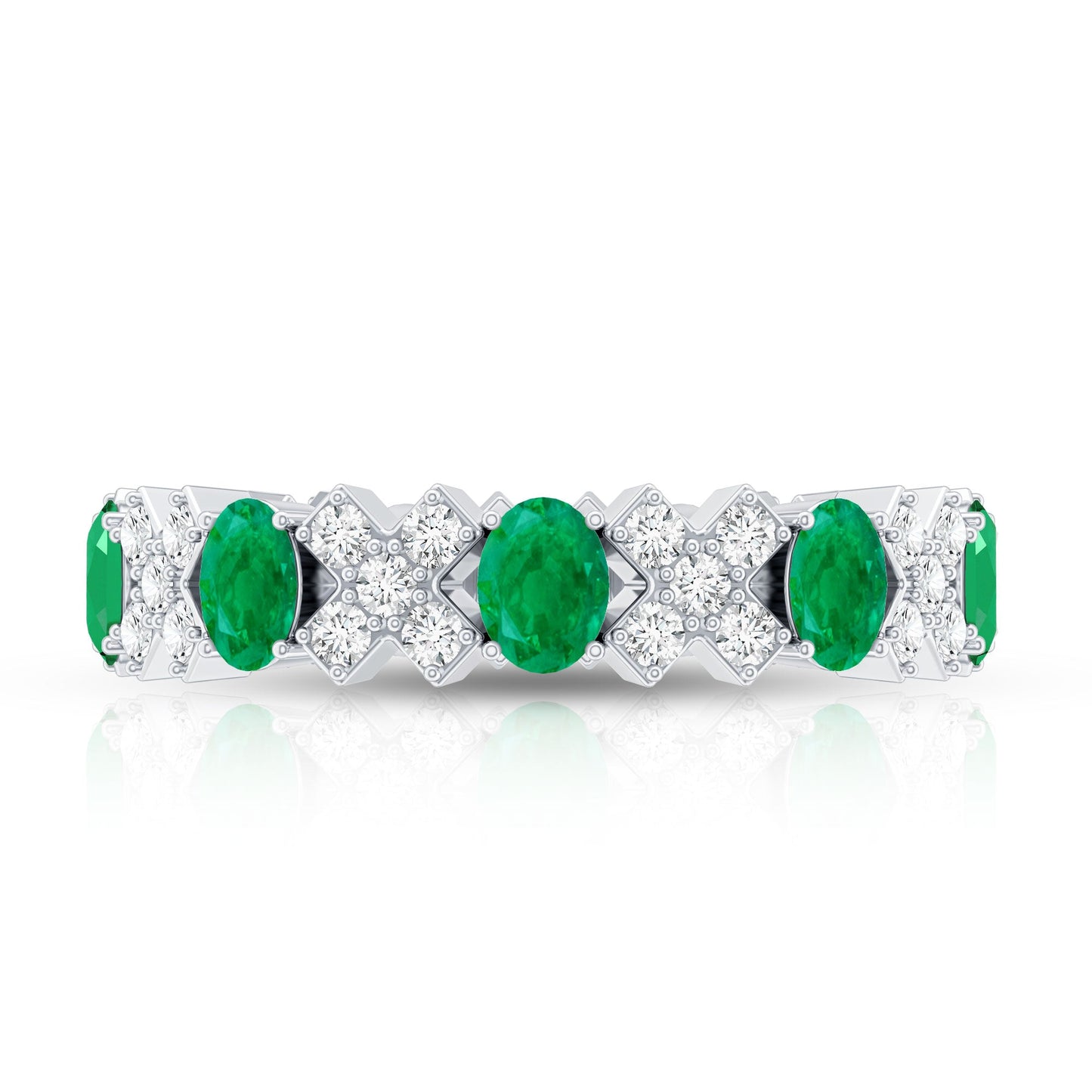 Natural Emerald and Moissanite Designer Eternity Band