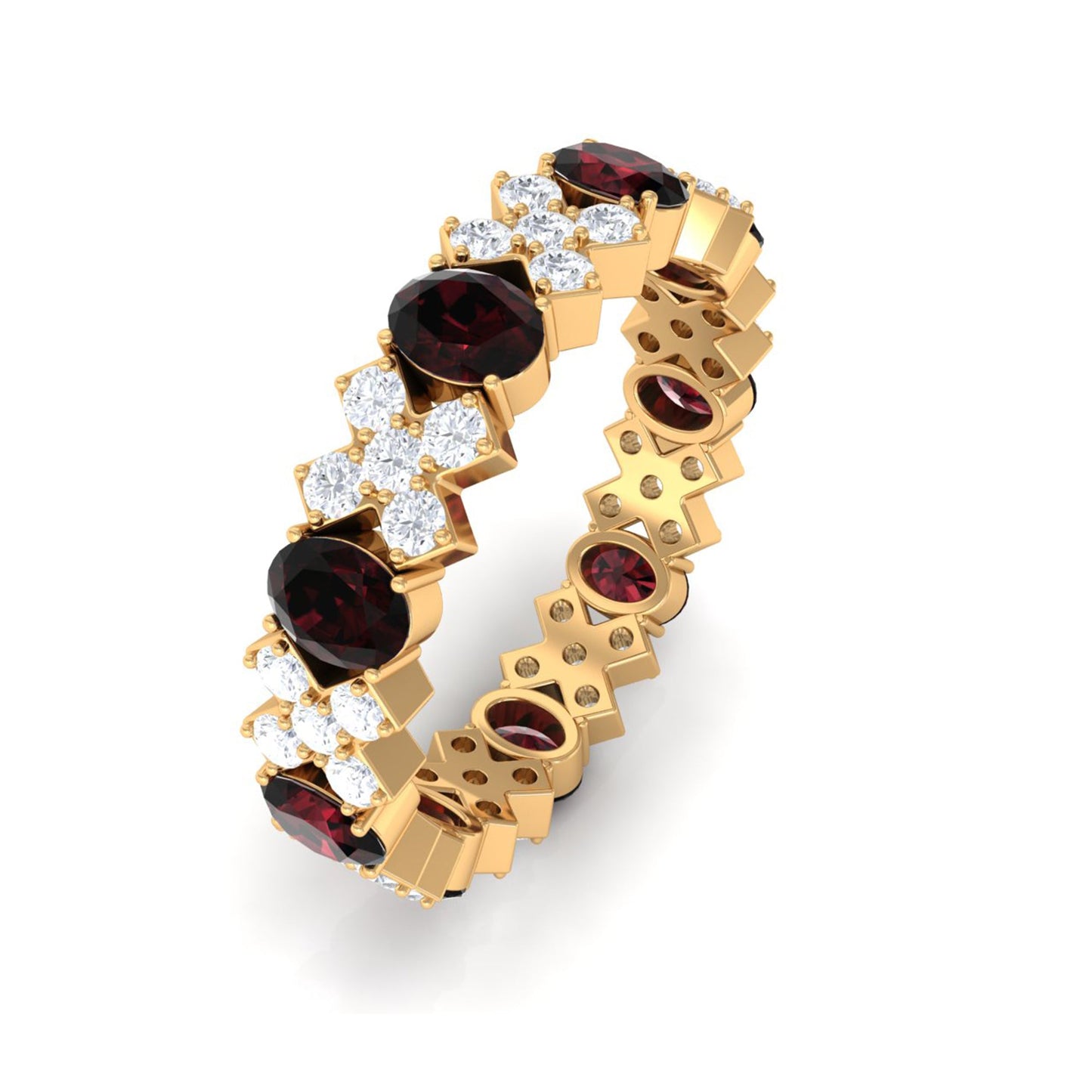 Certified Real Oval Garnet Diamond Eternity Ring