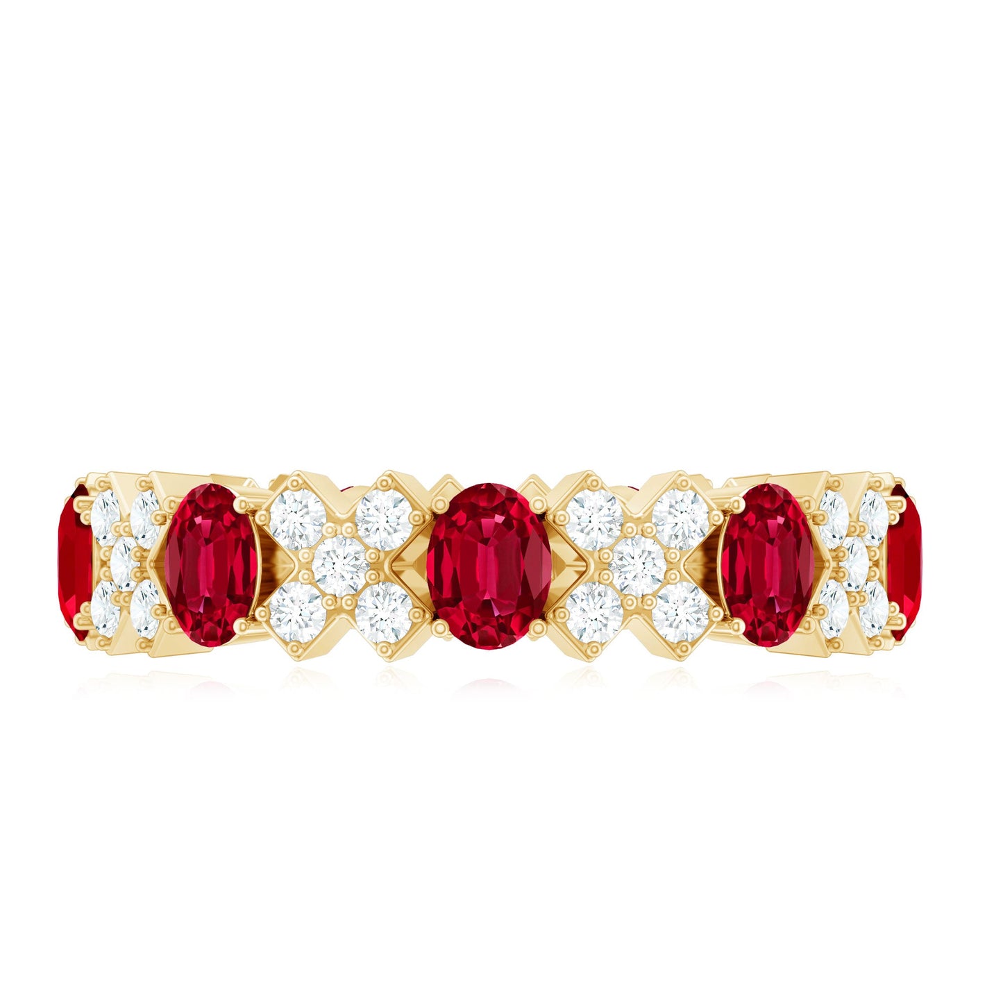 Certified Lab Grown Ruby Eternity Band Ring with Moissanite