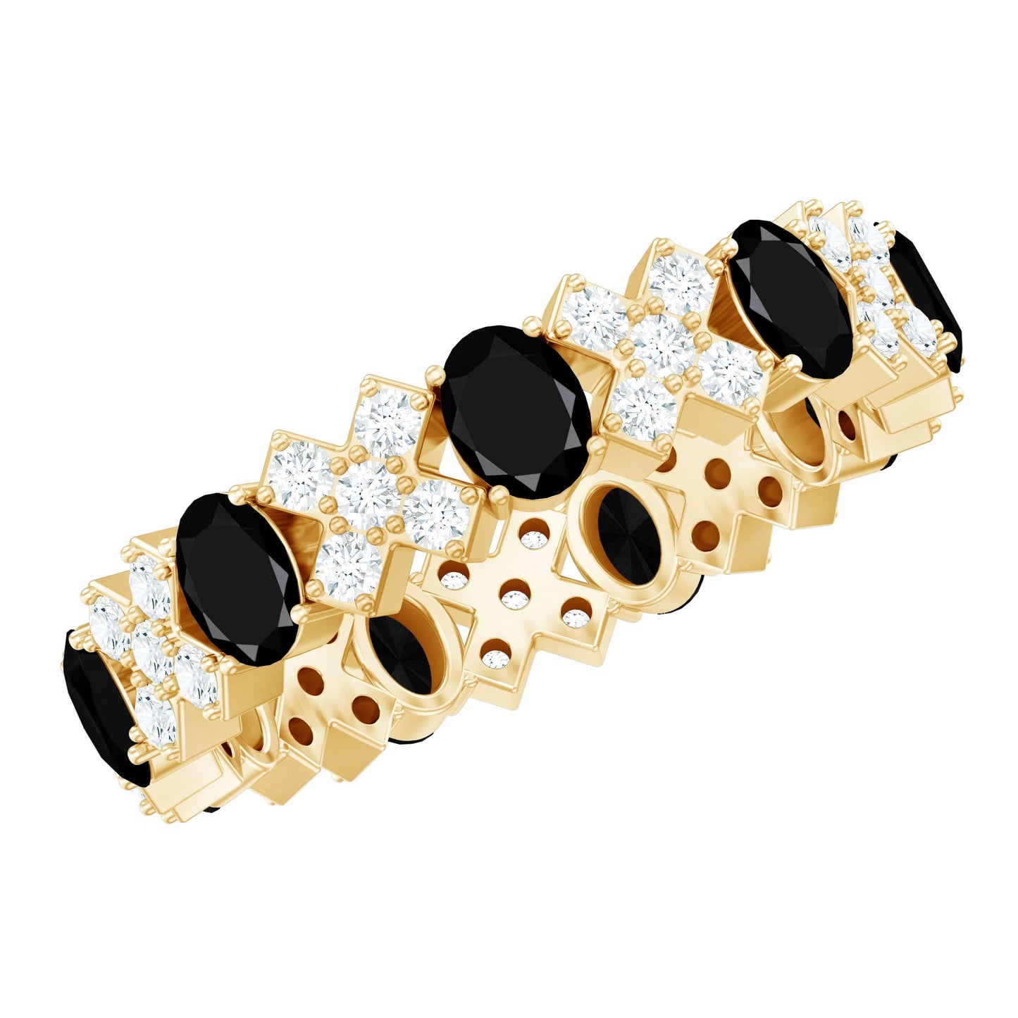 Certified Real Black Spinel Eternity Ring with Moissanite