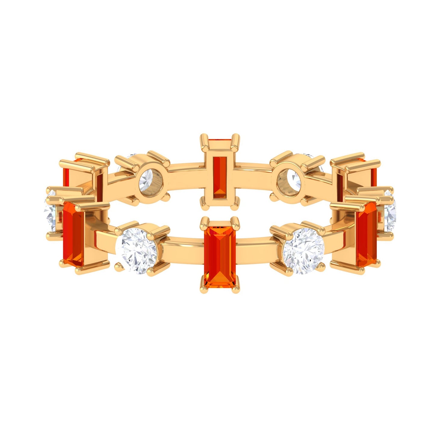 Baguette Cut Lab Grown Orange Sapphire and Diamond Eternity Ring