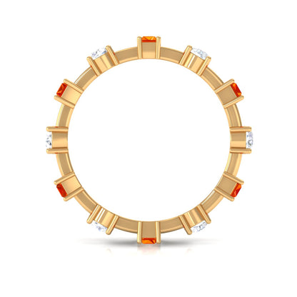 Baguette Cut Lab Grown Orange Sapphire and Diamond Eternity Ring