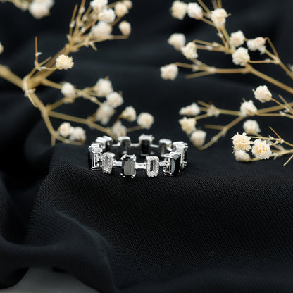 Contemporary Emerald Cut Onyx and Diamond Wedding Band