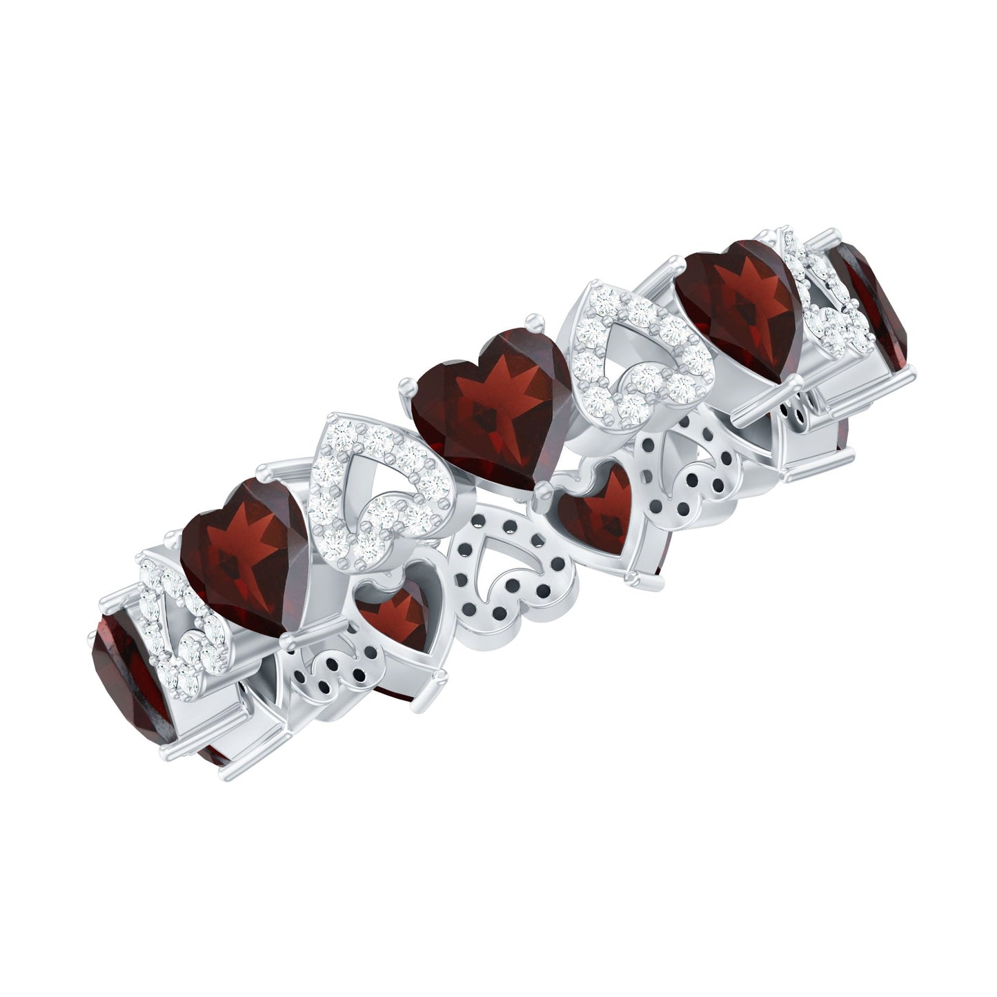 Natural Garnet Diamond Heart Eternity Ring for Anniversary
