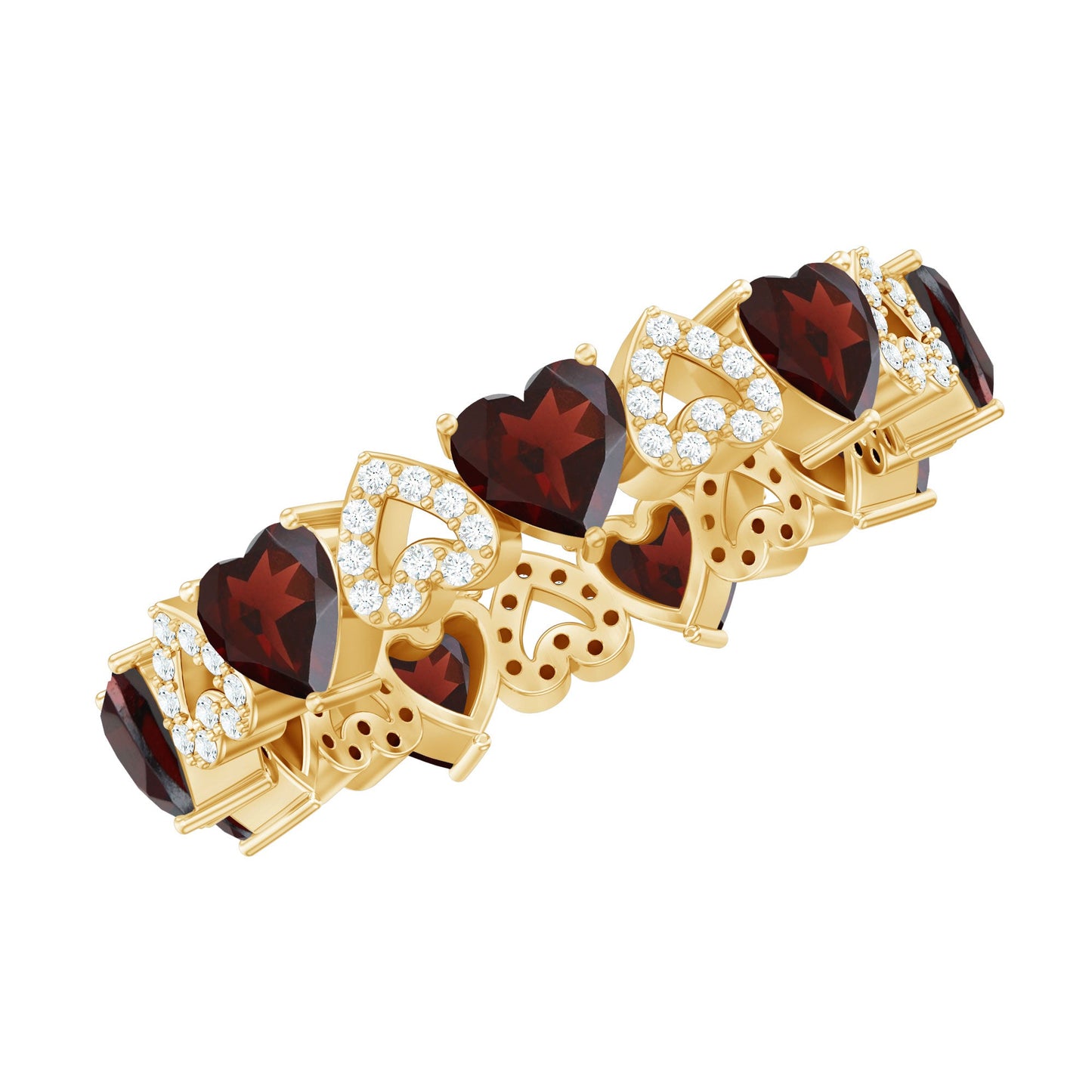 Natural Garnet Diamond Heart Eternity Ring for Anniversary