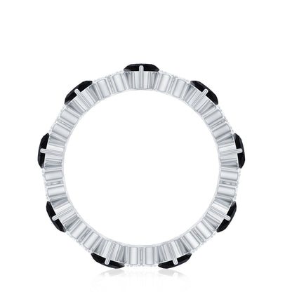 Genuine Black Onyx and Diamond Heart Wedding Band