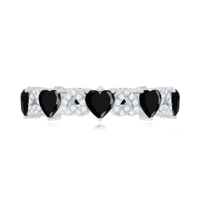 Genuine Black Onyx and Diamond Heart Wedding Band