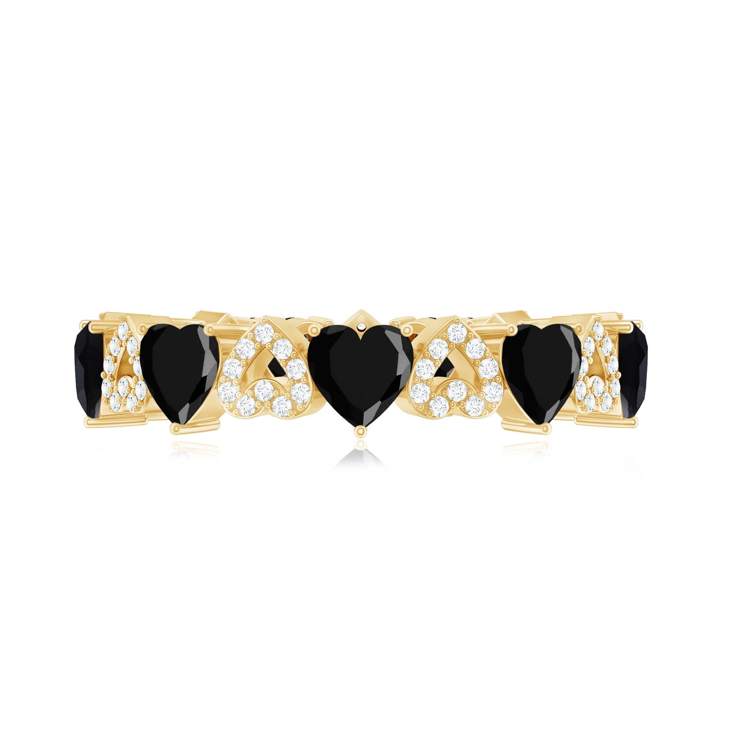 Genuine Black Onyx and Diamond Heart Wedding Band