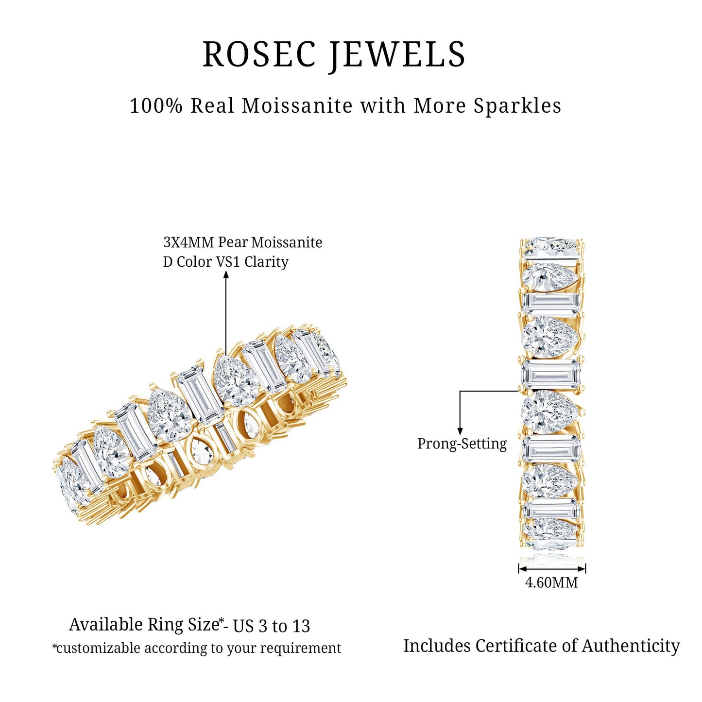 Pear and Baguette Cut Moissanite Alternate Eternity Band