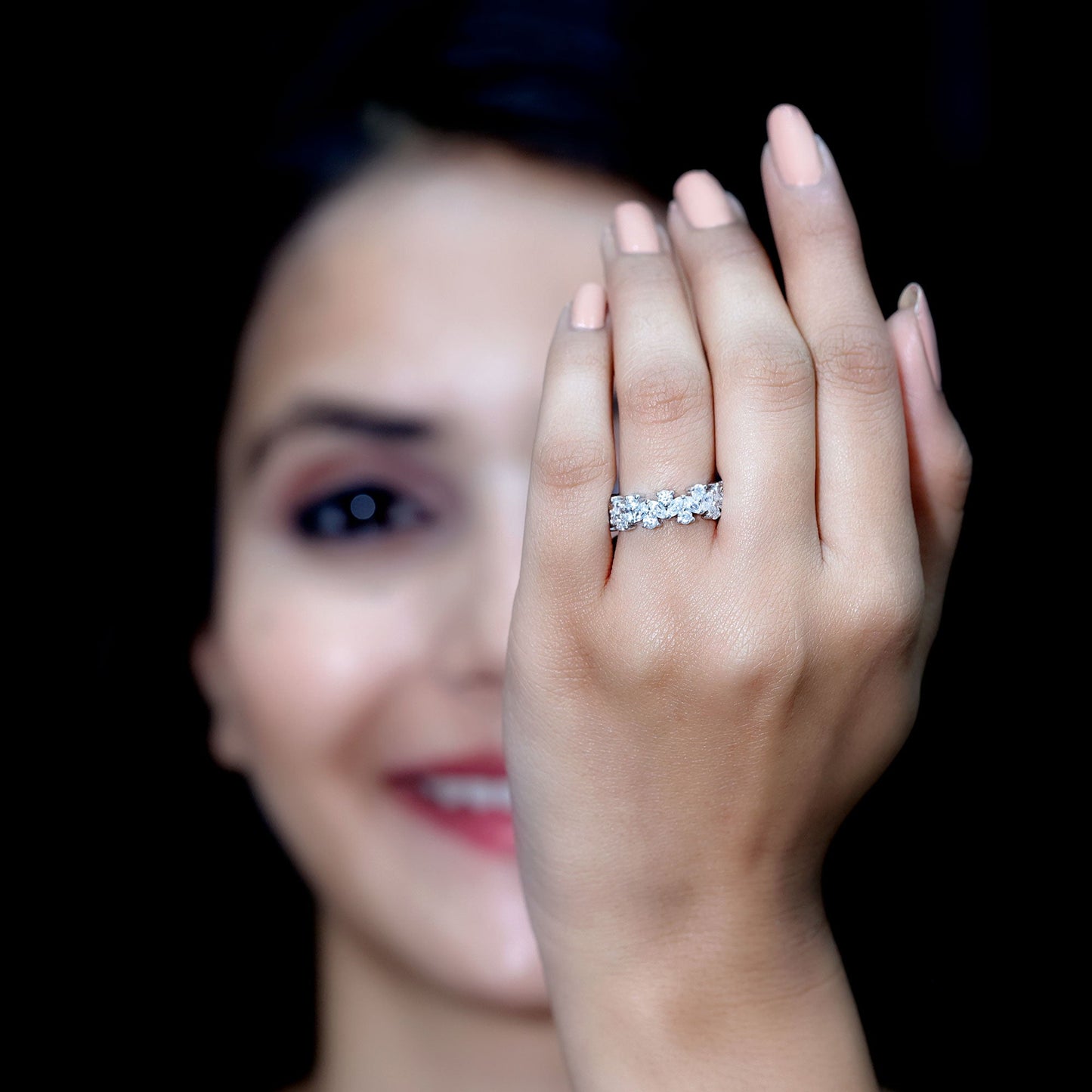 Marquise and Round Moissanite Cluster Eternity Band