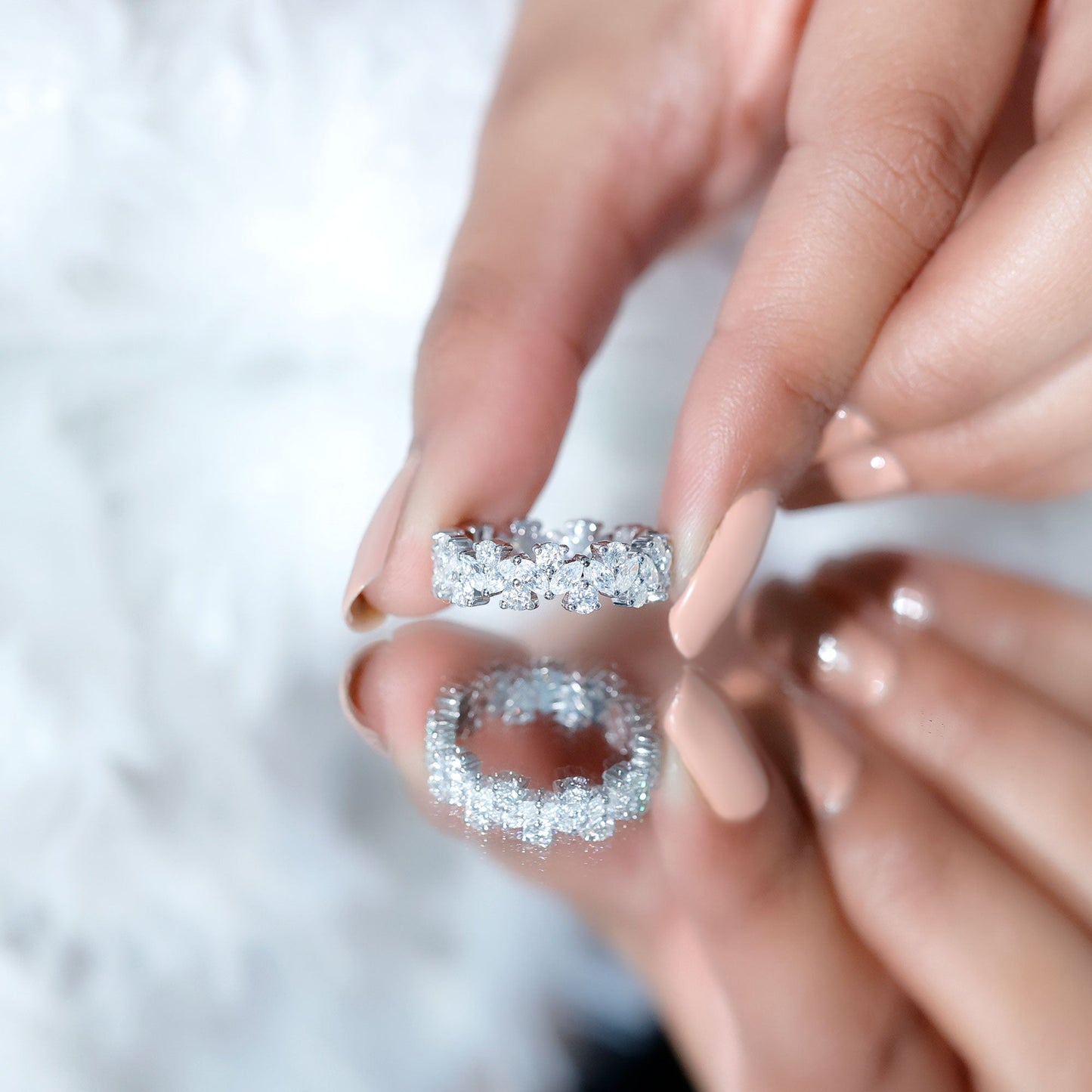 Marquise and Round Moissanite Cluster Eternity Band