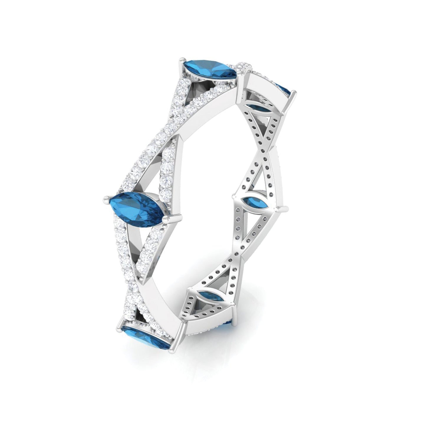 Marquise London Blue Topaz Crossover Eternity Band with Diamond
