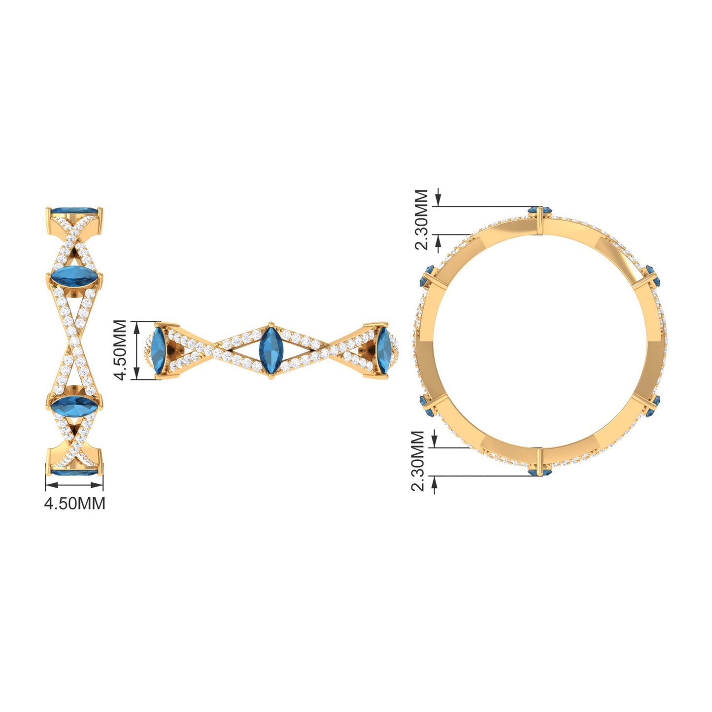 Marquise London Blue Topaz Crossover Eternity Band with Diamond
