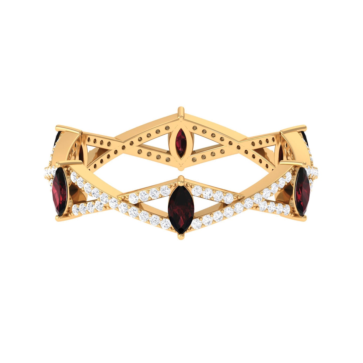 Natural Marquise Garnet Diamond Eternity Ring with Crossover Shank