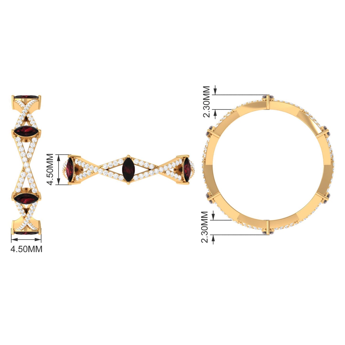 Natural Marquise Garnet Diamond Eternity Ring with Crossover Shank