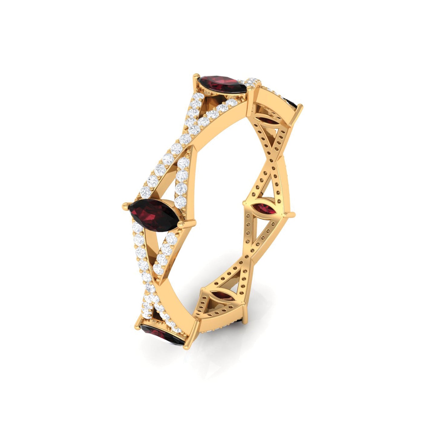 Natural Marquise Garnet Diamond Eternity Ring with Crossover Shank