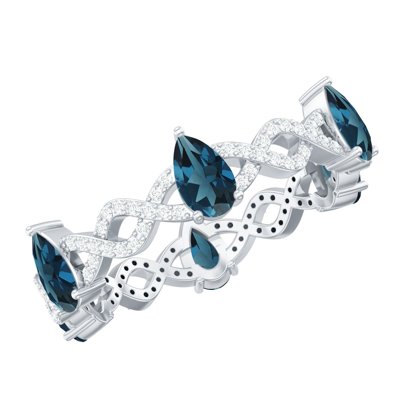 Pear Shape London Blue Topaz Crossover Eternity Band with Diamond
