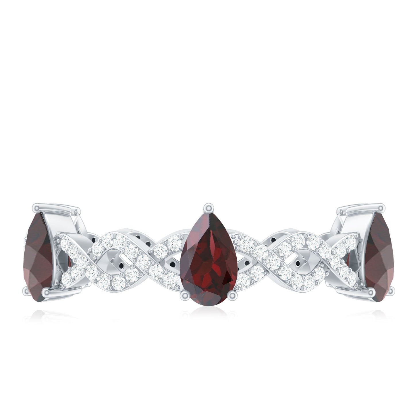 Natural Pear Shape Garnet Diamond Eternity Ring with Crossover Shank