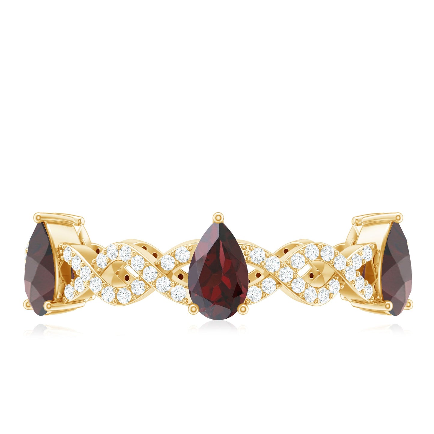 Natural Pear Shape Garnet Diamond Eternity Ring with Crossover Shank