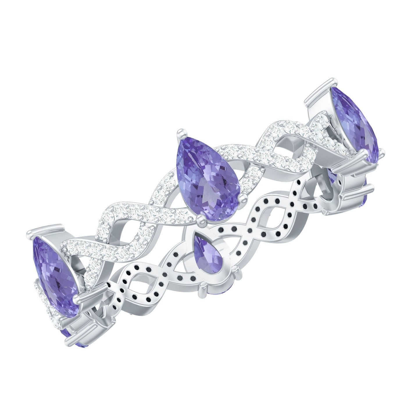 Natural Pear Shape Tanzanite Diamond Eternity Ring with Crossover Shank