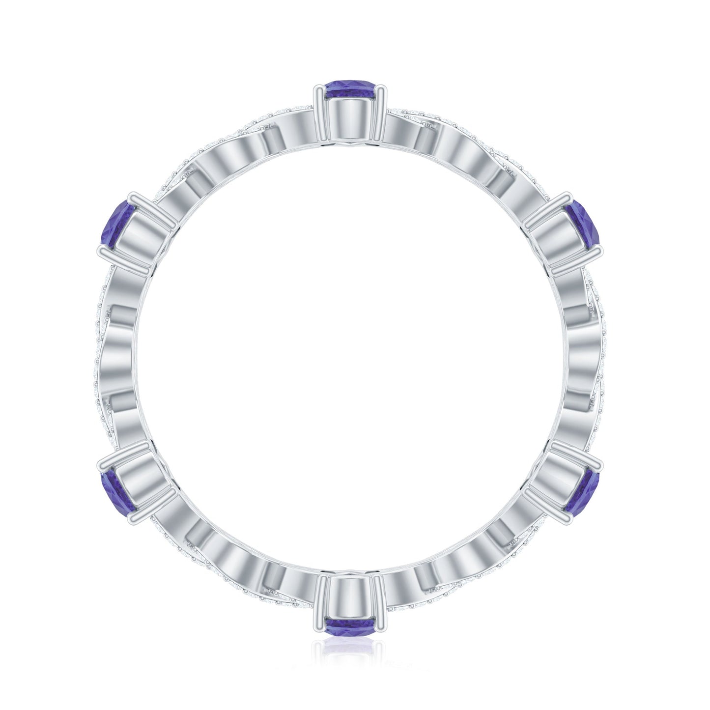 Natural Pear Shape Tanzanite Diamond Eternity Ring with Crossover Shank