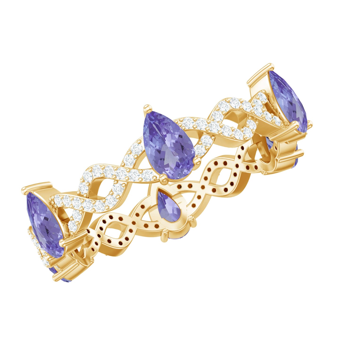 Natural Pear Shape Tanzanite Diamond Eternity Ring with Crossover Shank
