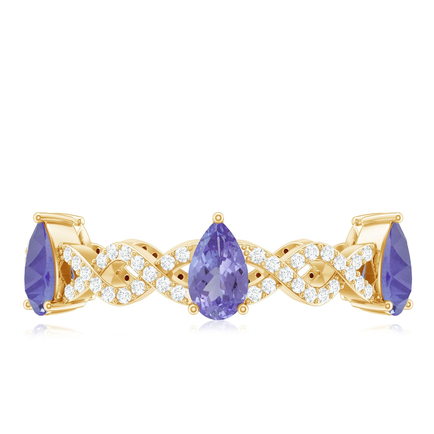 Natural Pear Shape Tanzanite Diamond Eternity Ring with Crossover Shank