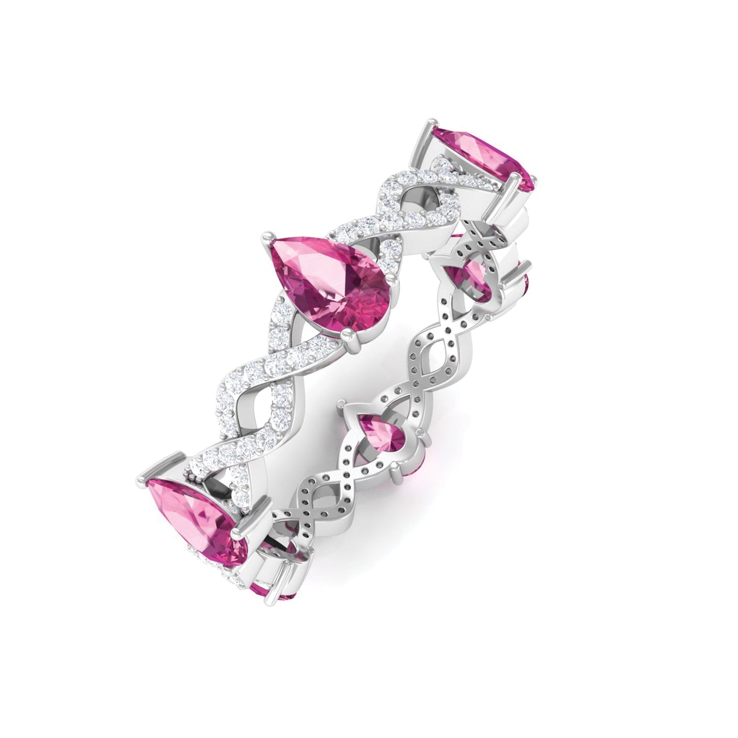Natural Pink Tourmaline Crossover Eternity Ring with Diamond