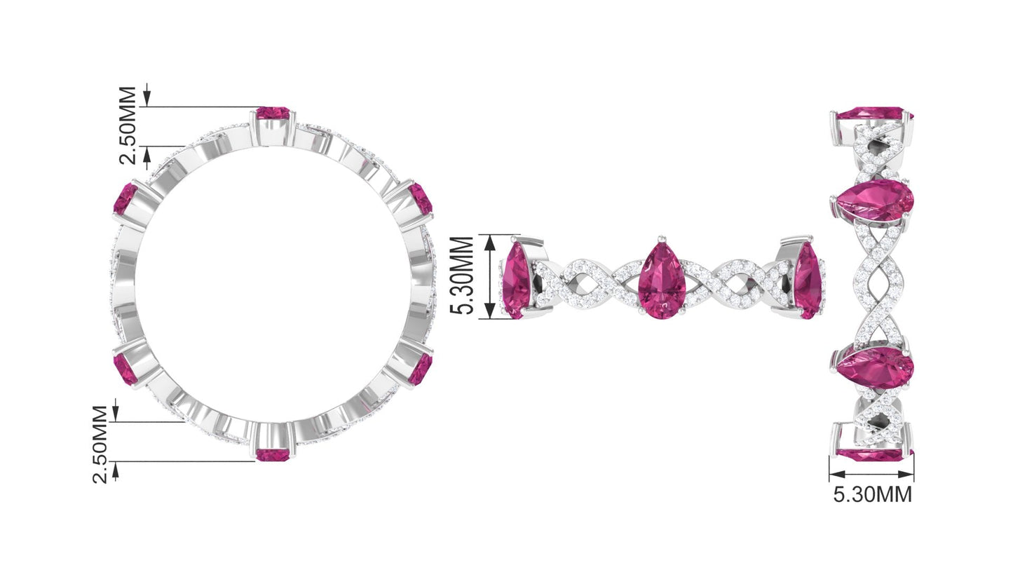 Natural Pink Tourmaline Crossover Eternity Ring with Diamond
