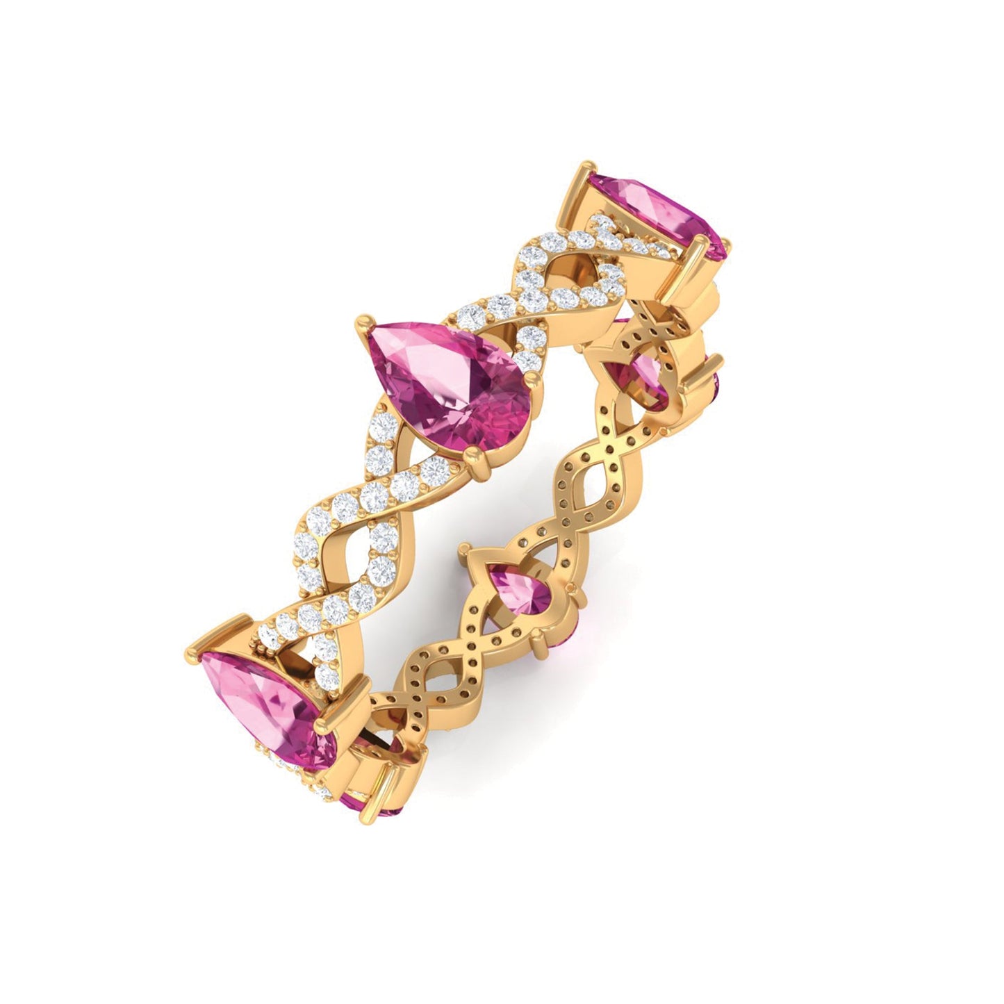 Natural Pink Tourmaline Crossover Eternity Ring with Diamond