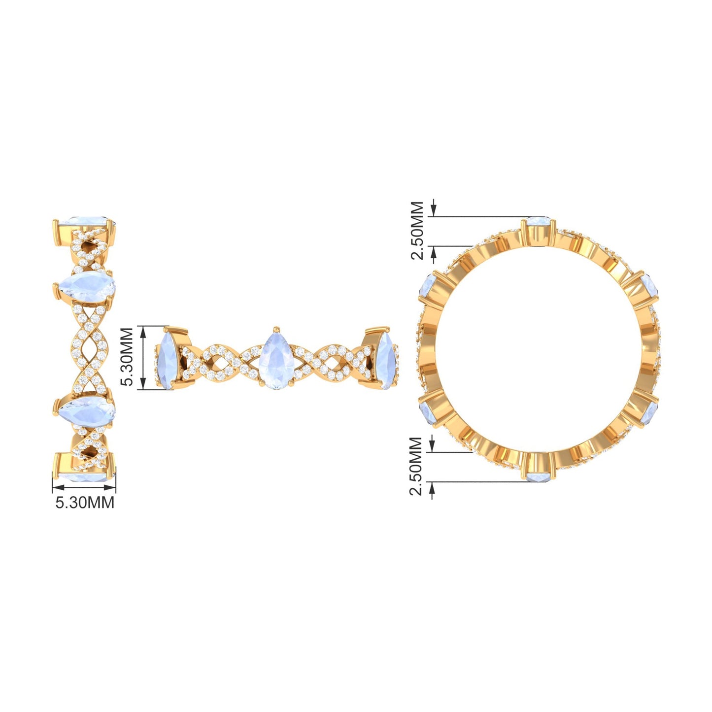 Pear Cut Moonstone and Diamond Crossover Eternity Ring