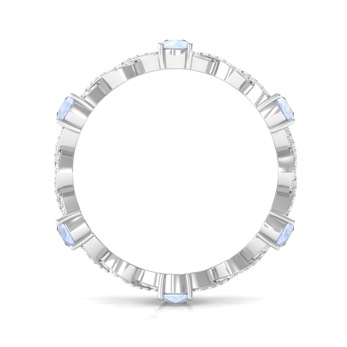 Pear Cut Moonstone and Diamond Crossover Eternity Ring