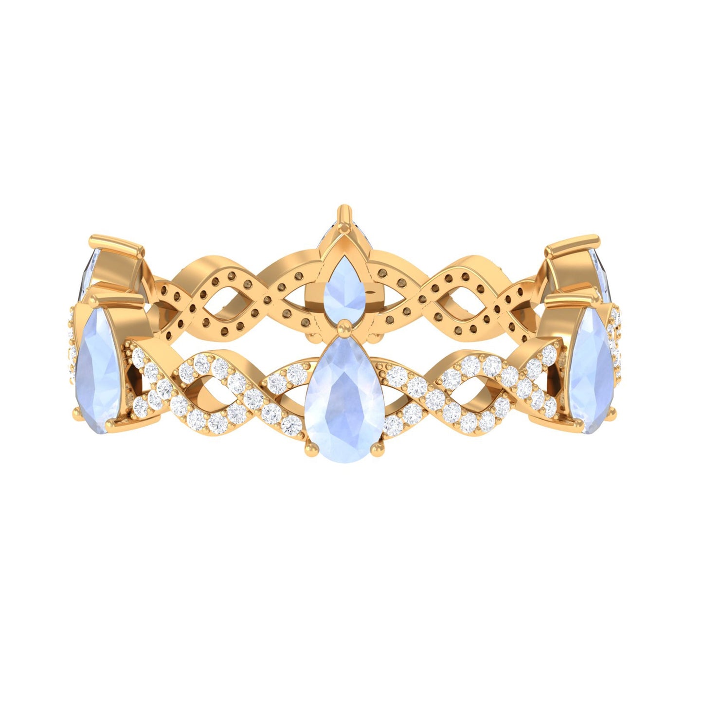 Pear Cut Moonstone and Diamond Crossover Eternity Ring