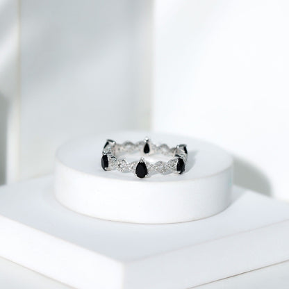 Pear Shaped Black Onyx and Diamond Crossover Wedding Band