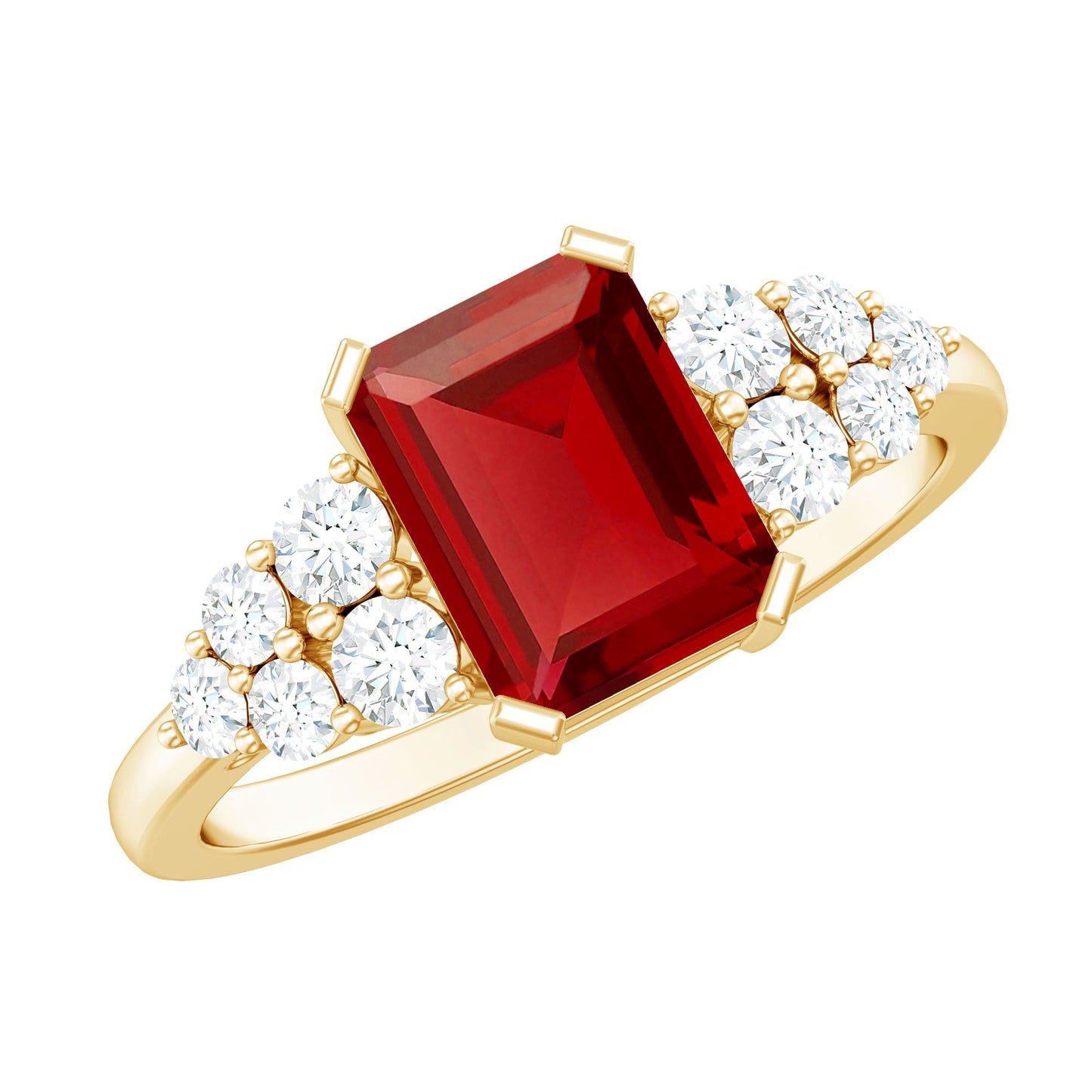 Certified 2.2 Carat Lab Grown Ruby Emerald Cut Engagement Ring with Real Diamond