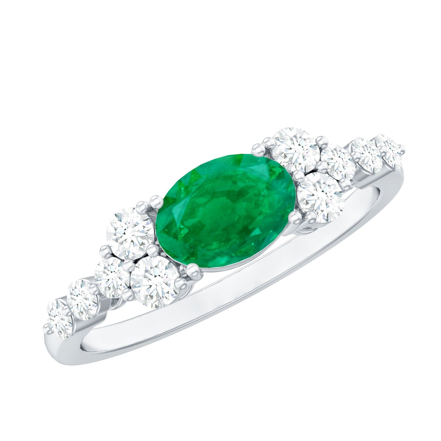 0.7 Carat Oval Cut Emerald Promise Ring with Diamond