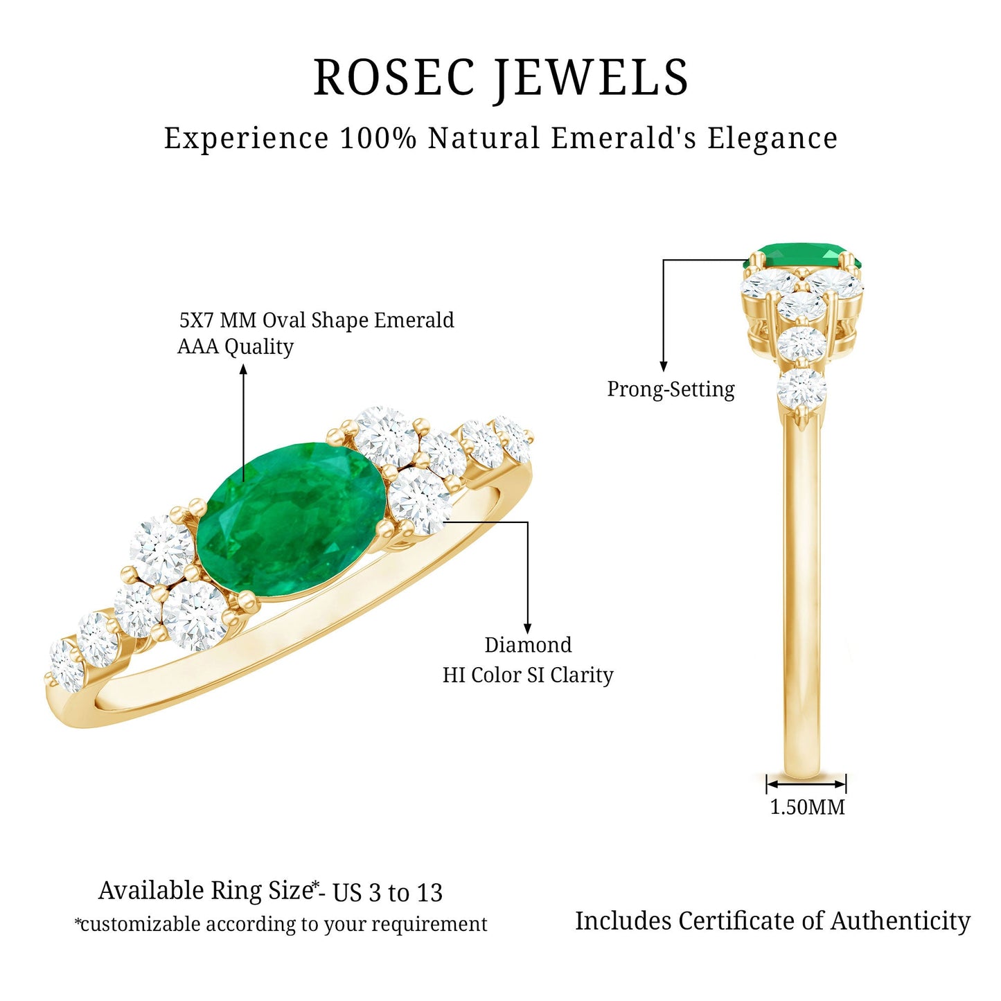 0.7 Carat Oval Cut Emerald Promise Ring with Diamond