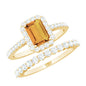 Emerald Cut Citrine Halo Engagement Ring with Moissanite Wedding Band