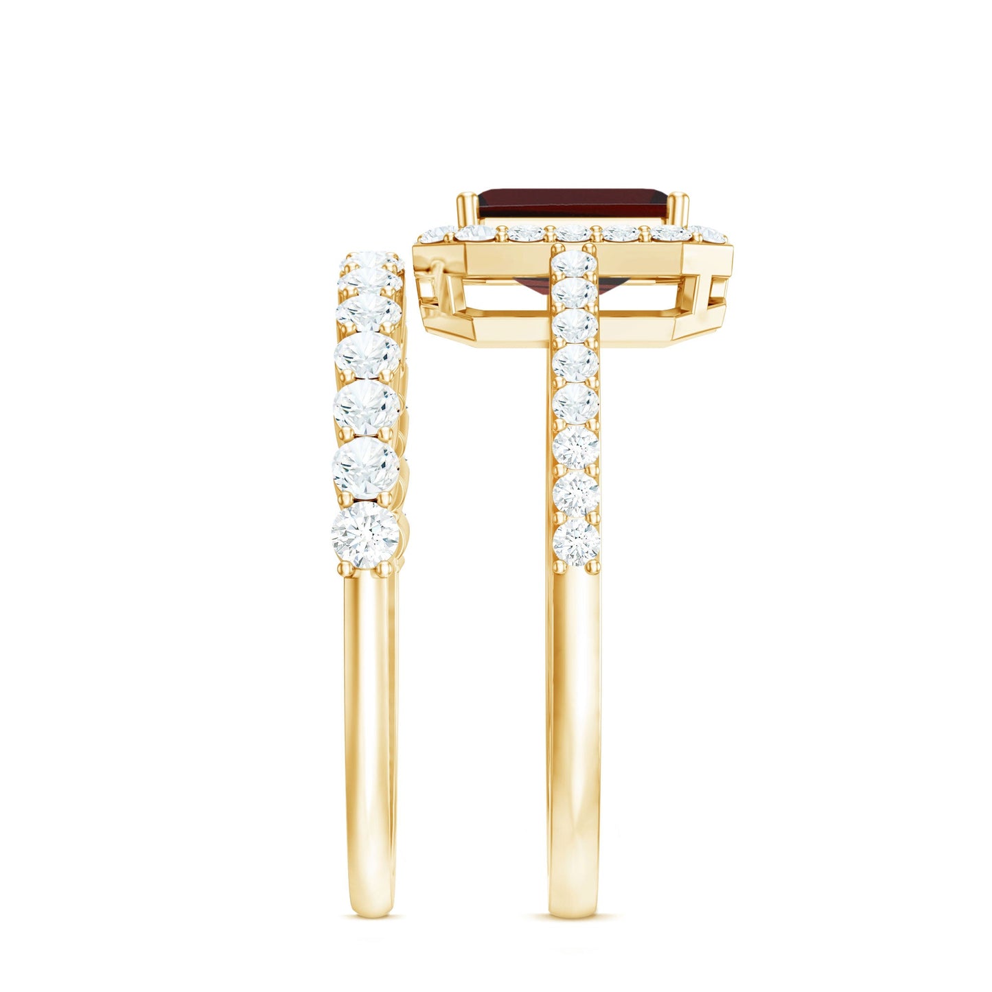 Genuine 2 Carat Emerald Cut Garnet Moissanite Wedding Ring Set of 2