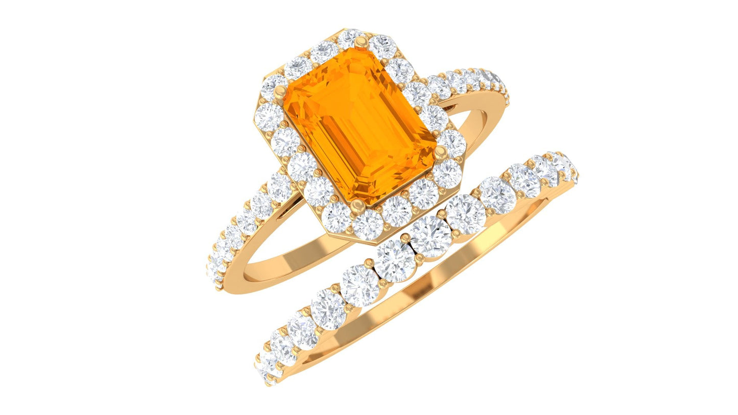Real Fire Opal and Moissanite Stackable Ring Set