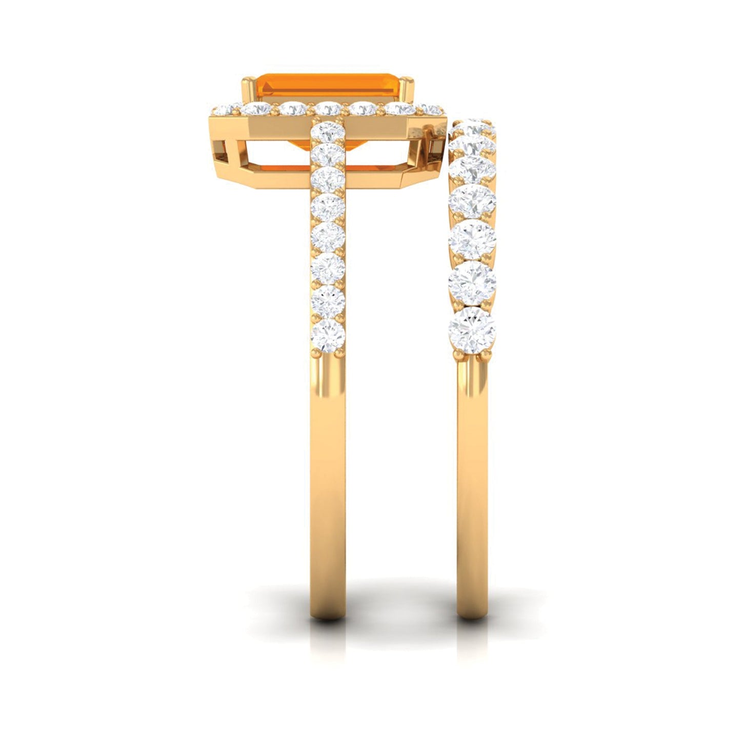 Real Fire Opal and Moissanite Stackable Ring Set