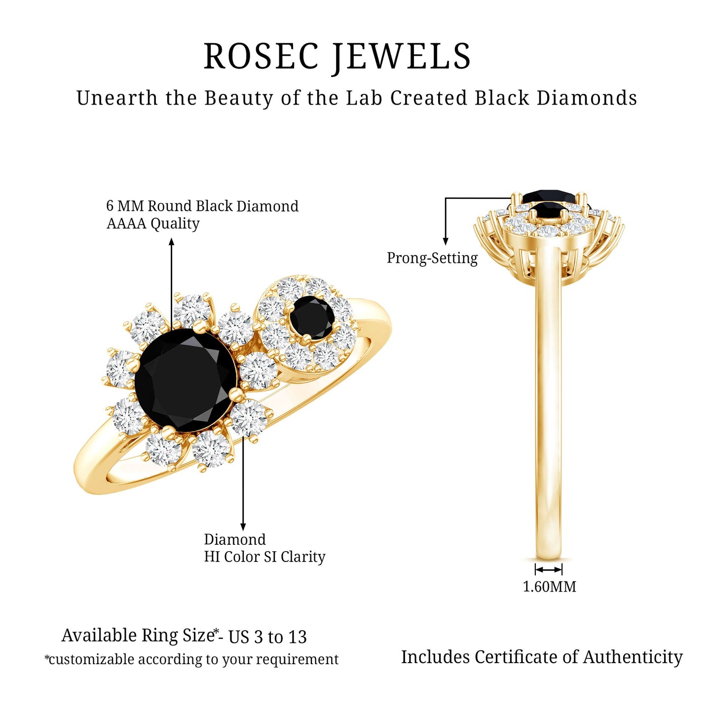 Lab Grown Black and White Diamond Designer Engagement Ring