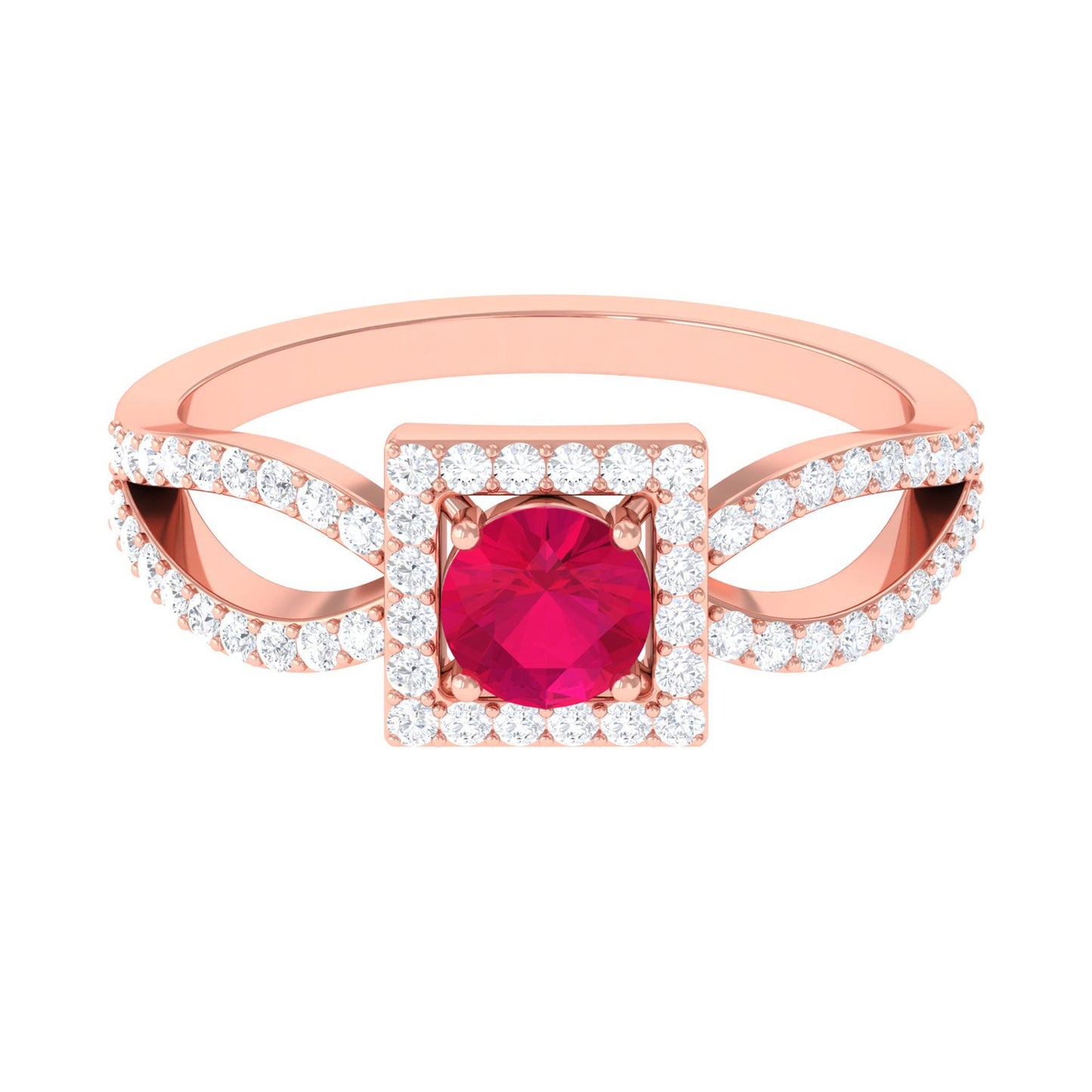 Real 0.6 Carat Ruby Engagement Ring with Diamond Split Shank