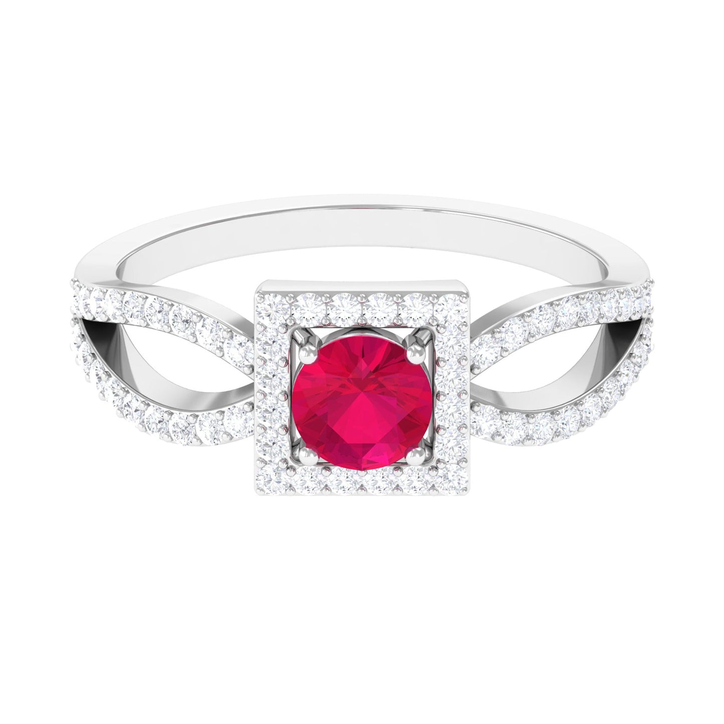 Real 0.6 Carat Ruby Engagement Ring with Diamond Split Shank