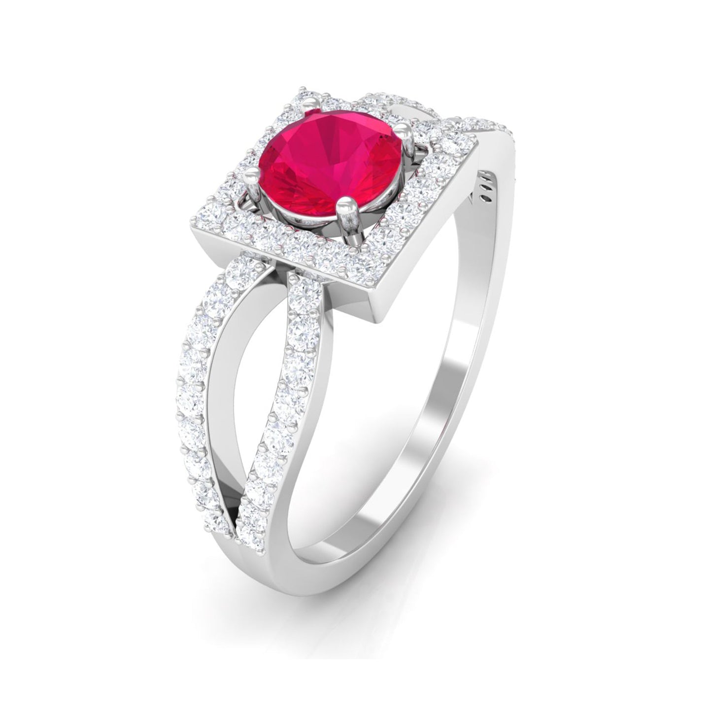Real 0.6 Carat Ruby Engagement Ring with Diamond Split Shank