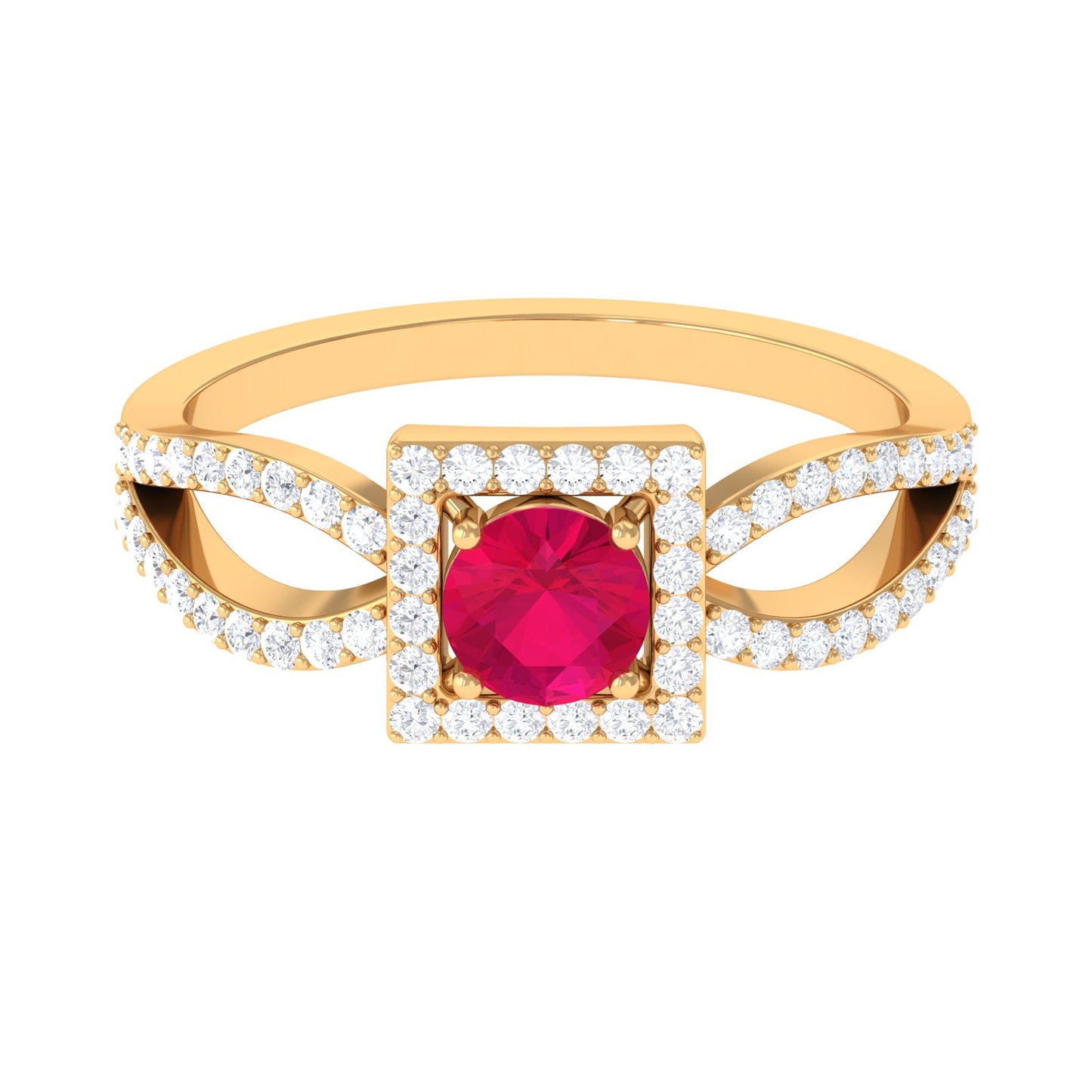 Real 0.6 Carat Ruby Engagement Ring with Diamond Split Shank