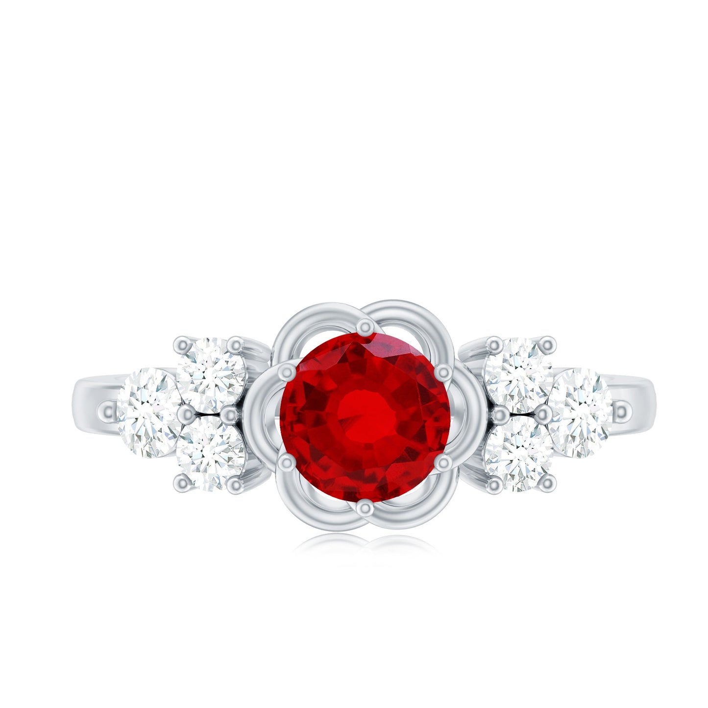 Nature Inspired 1.3 Carat Lab Grown Ruby Engagement Ring with Diamond Trio