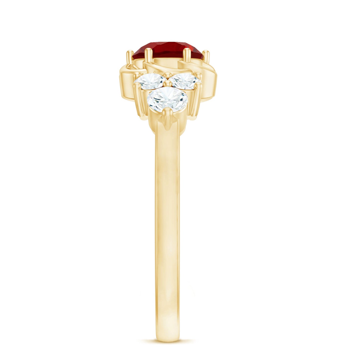 Nature Inspired 1.3 Carat Lab Grown Ruby Engagement Ring with Diamond Trio